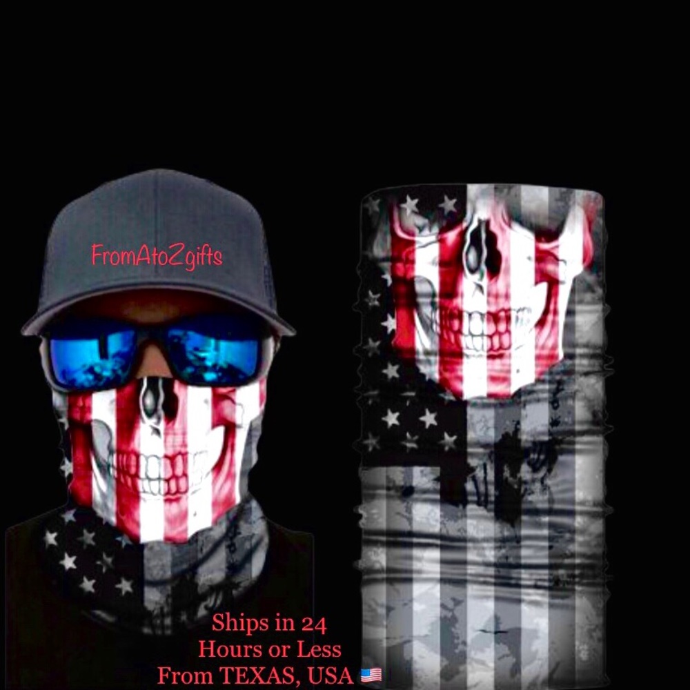 Skull Stars & Striped 16 n 1 Neck Gaiter Face Cover Dust Mask Biker Rag